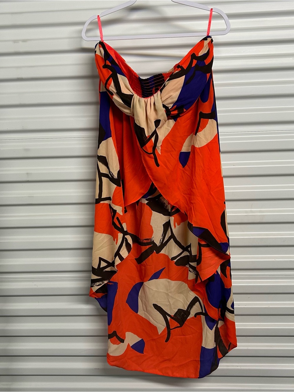 Bold Orange High-Low Abstract Print Dress